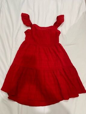 Red Ruffle-Strap Red Tiered Dress With Open Back
